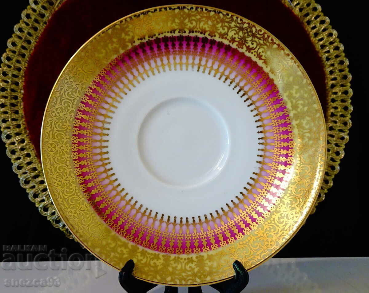 Bavarian porcelain plate, gold, ornaments.