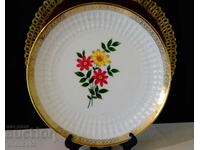 Bavarian porcelain plate, gold, flowers, relief.