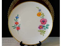 Bavarian porcelain plate, gold, Polish flowers.