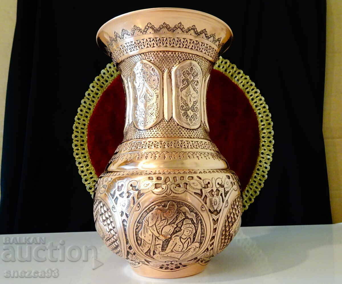 Persian Isfahan Qalamzani Copper Vase.