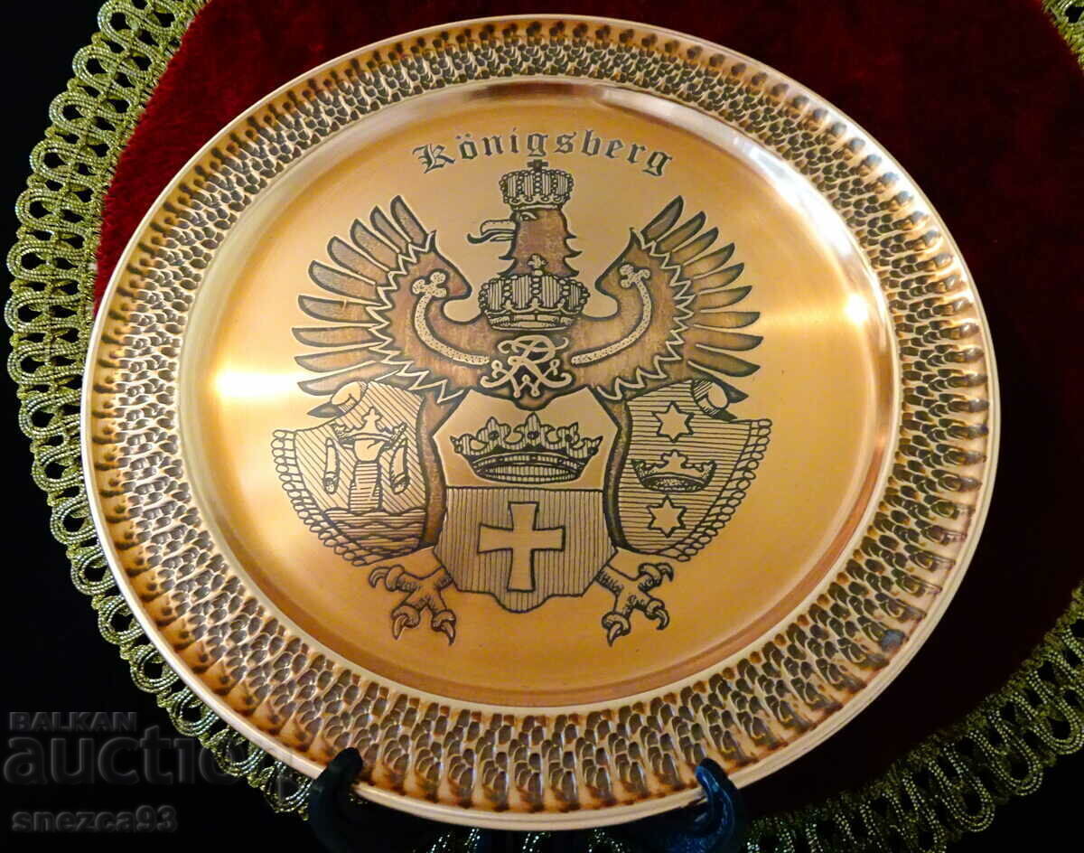 Auction Copper plate, panel, platter, tray with eagle emblem, crown Auction Copper plate, panel, platter, tray with eagle emblem, crown