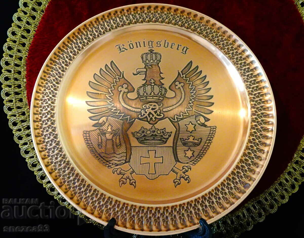Copper plate, panel, platter, tray with eagle emblem, crown Copper plate, panel, platter, tray with eagle emblem, crown