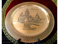 Copper wall plate, plate, tray with Cathedral lithography.