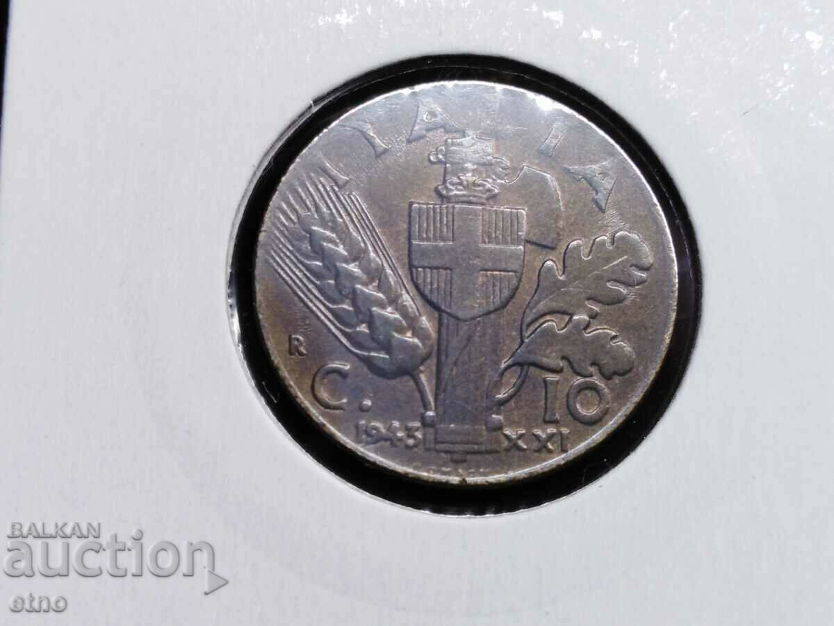 10 ЧЕНТЕЗИМИ 1943 ИТАЛИЯ, монета, монети