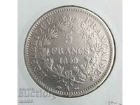 Франция 5 франка 1849 сребро