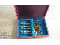 RUSSIAN SILVER SPOONS - ENAMEL, GOLD PLATED, 875