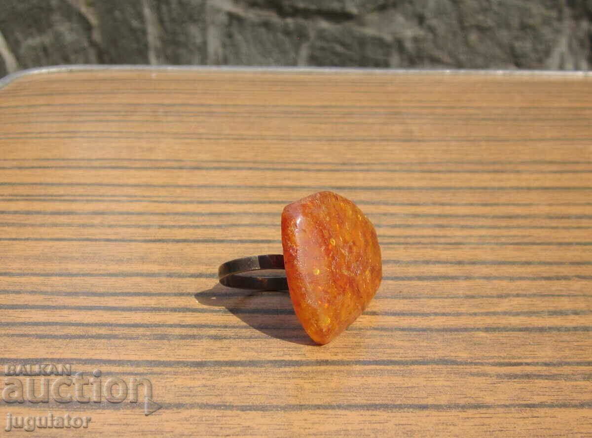 Auction old Russian women's ring with large amber Auction old Russian women's ring with large amber