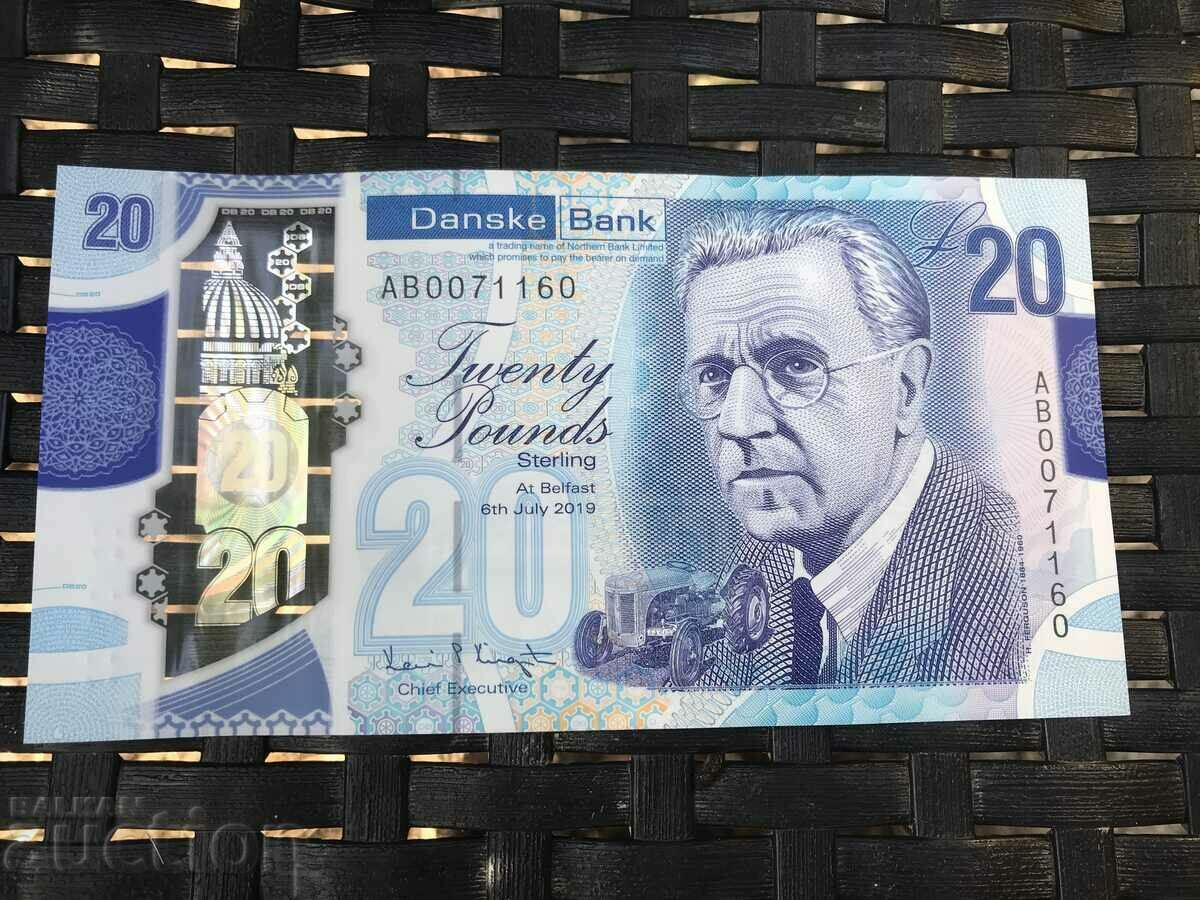 Irlanda de Nord 20 de lire sterline 2019 polimer bancar danez UNC