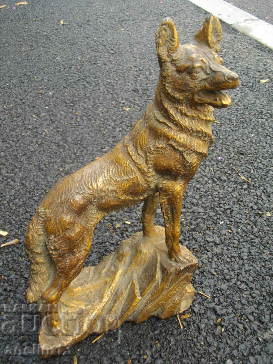 STATUETA VECHE CERAMICĂ PĂSTOR GERMAN MARCAT