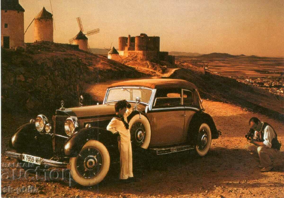 Old card - Photo session with a retro "Mercedes"