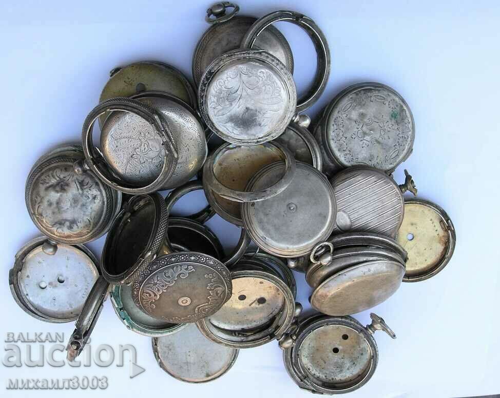 Лот части от стари сребърни капаци за джобени часовници