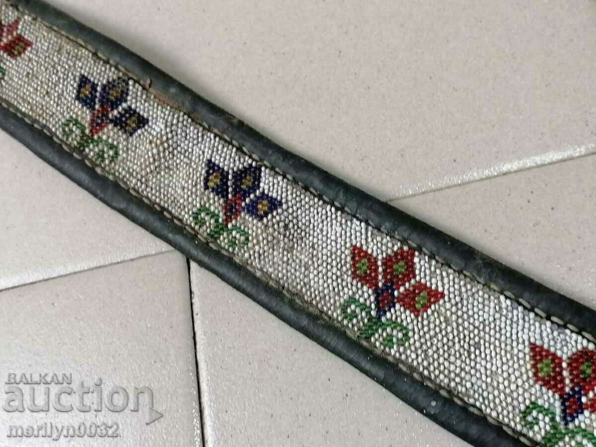 Auction Old handwoven leather belt for pafti beads blue costume Auction Old handwoven leather belt for pafti beads blue costume