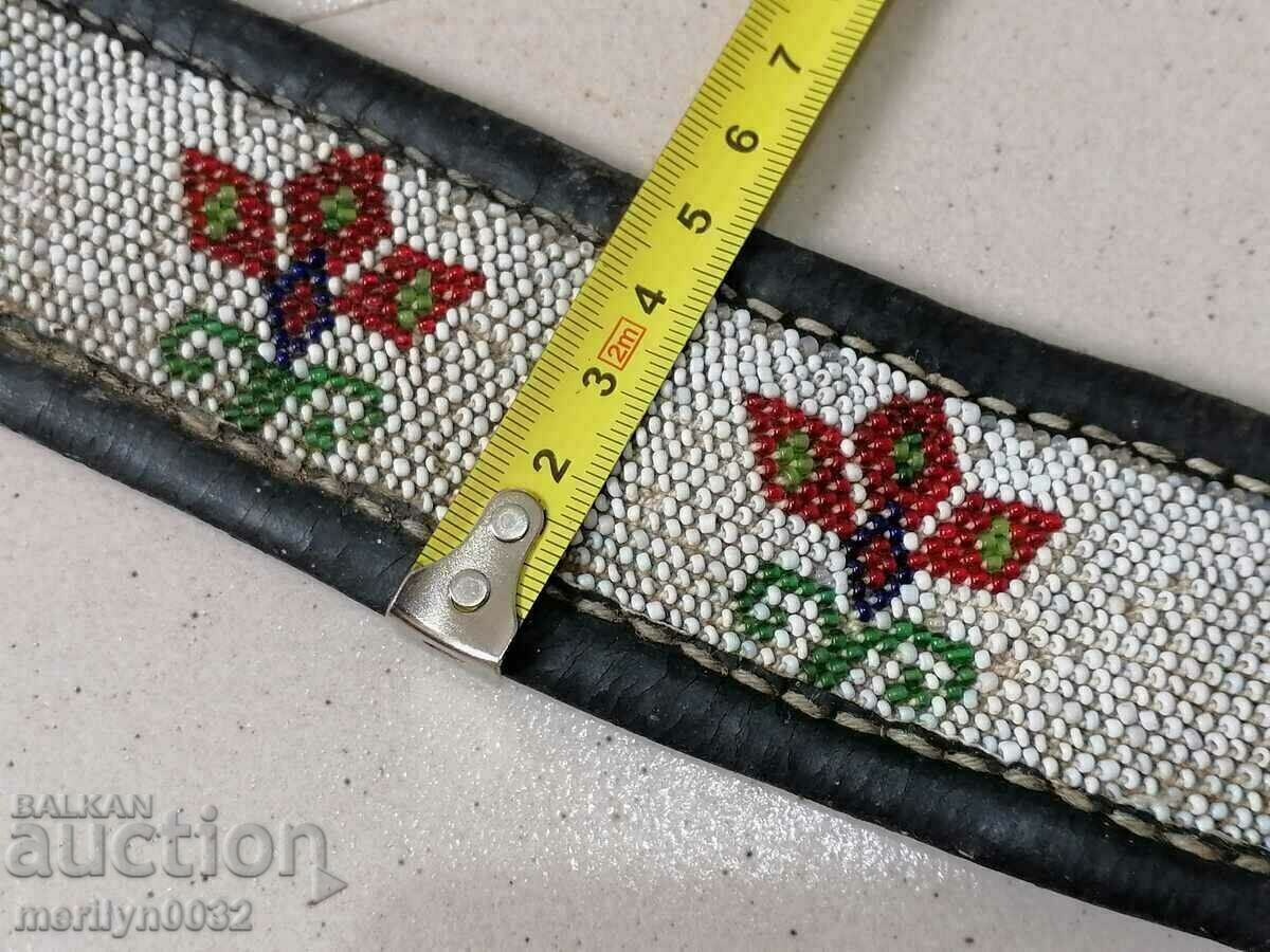 Delivery of Old handwoven leather belt for pafti beads blue costume Delivery of Old handwoven leather belt for pafti beads blue costume