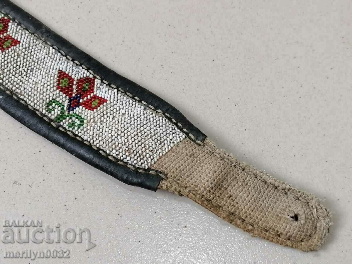 Old handwoven leather belt for pafti beads blue costume - 5 Old handwoven leather belt for pafti beads blue costume - 5