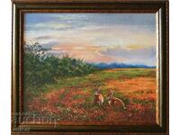 Picture, Landscape with rabbits, framed