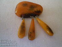 Стара дамска кехлибарена брошка