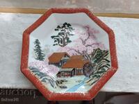 Porcelain Japanese hand painted Kutani plate - mark