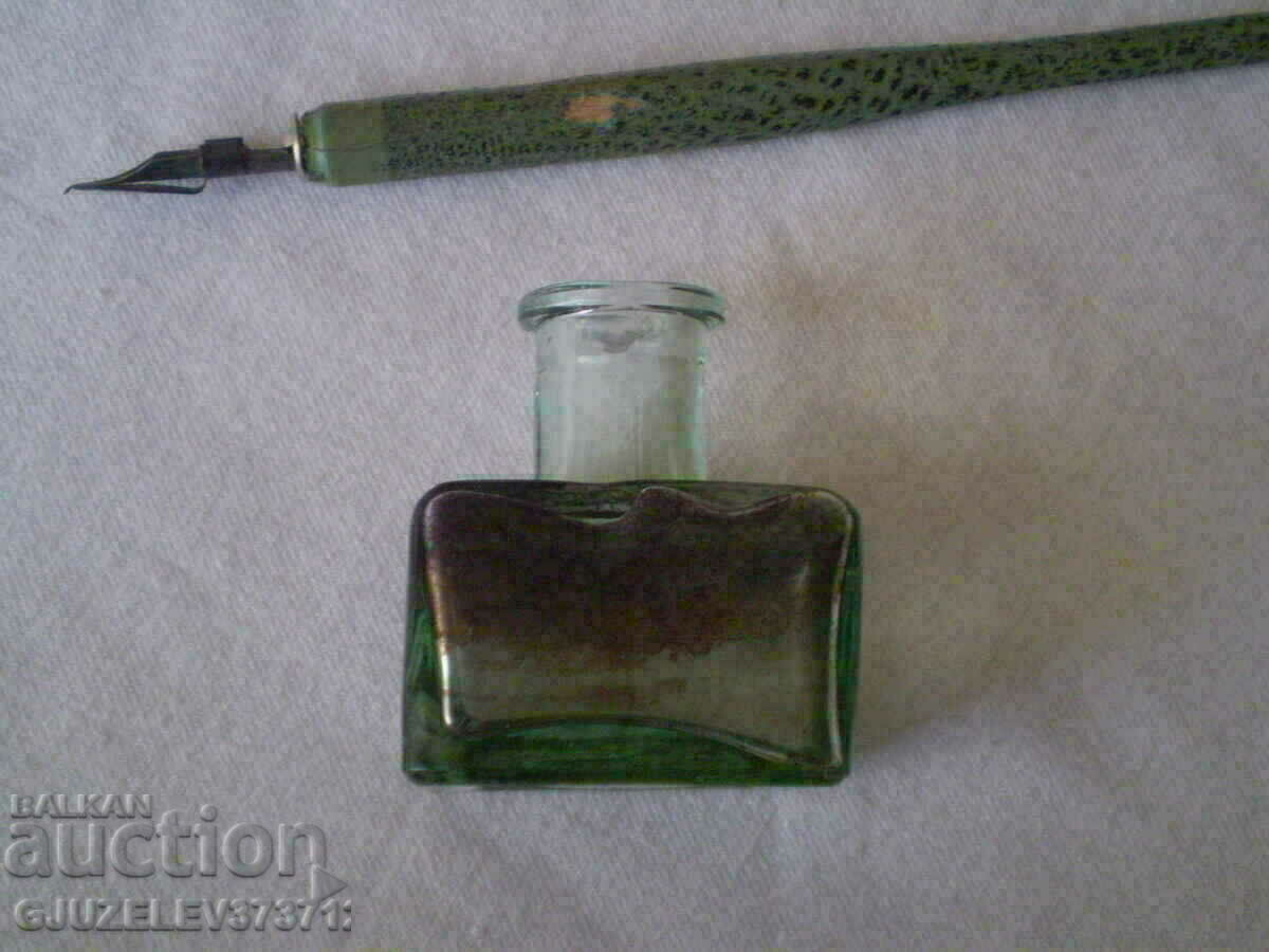 Δημοπρασία Παλαιό παλιό μικρό γυάλινο μελανοδοχείο από λαβή 1900