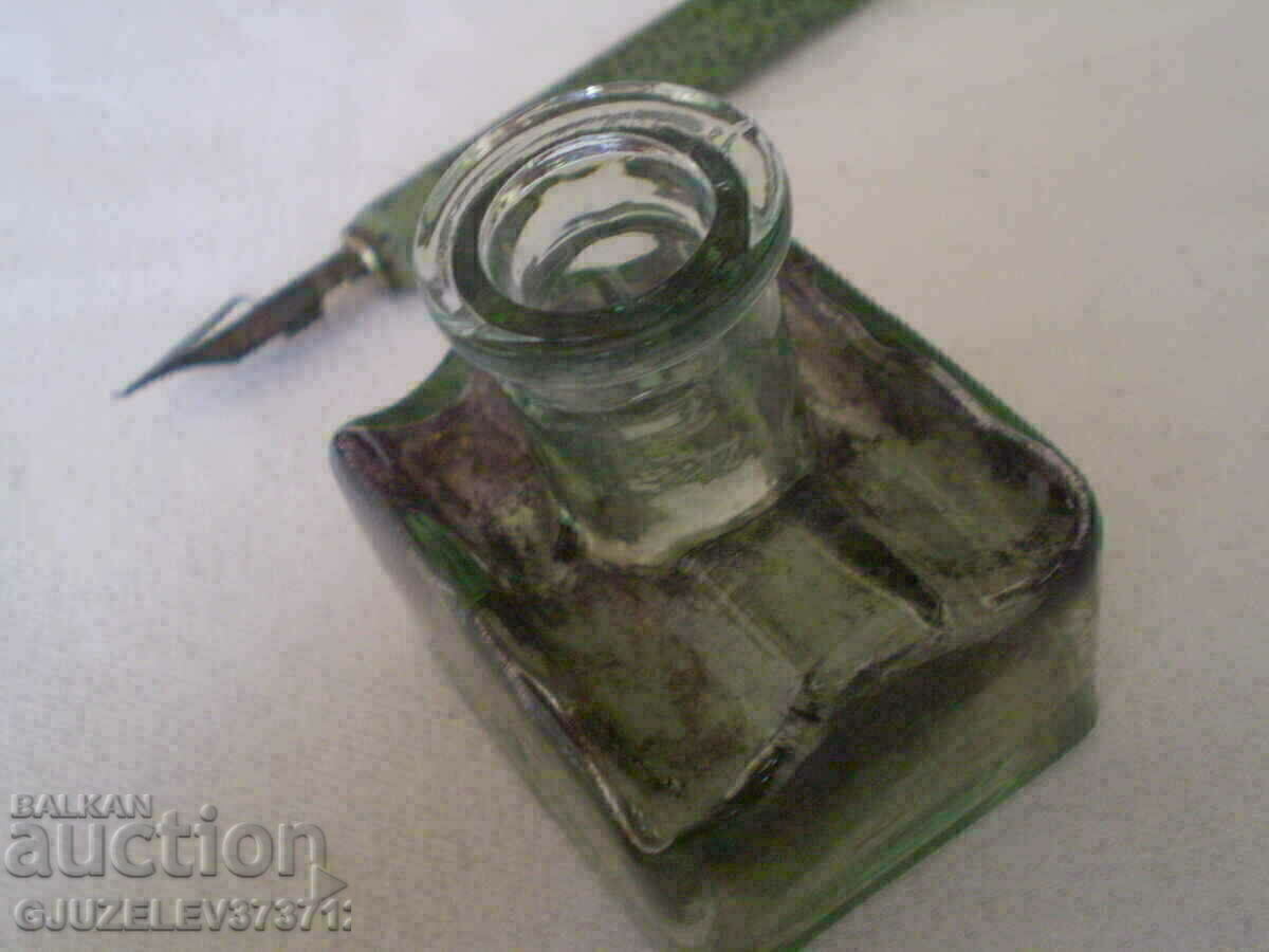 Παλαιό παλιό μικρό γυάλινο μελανοδοχείο από λαβή 1900 - 7