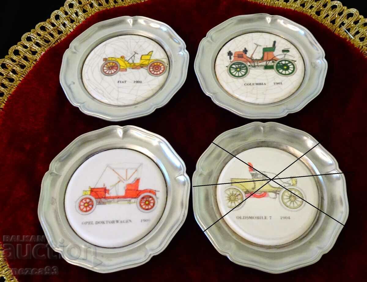 Enamel plate, panel with retro car, 3 pieces - 6 Enamel plate, panel with retro car, 3 pieces - 6
