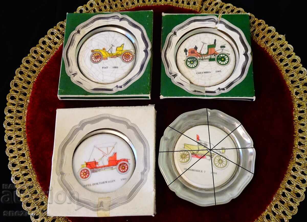 Enamel plate, panel with retro car, 3 pieces Enamel plate, panel with retro car, 3 pieces