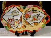 Plate Japanese porcelain, gold, tit, geisha.