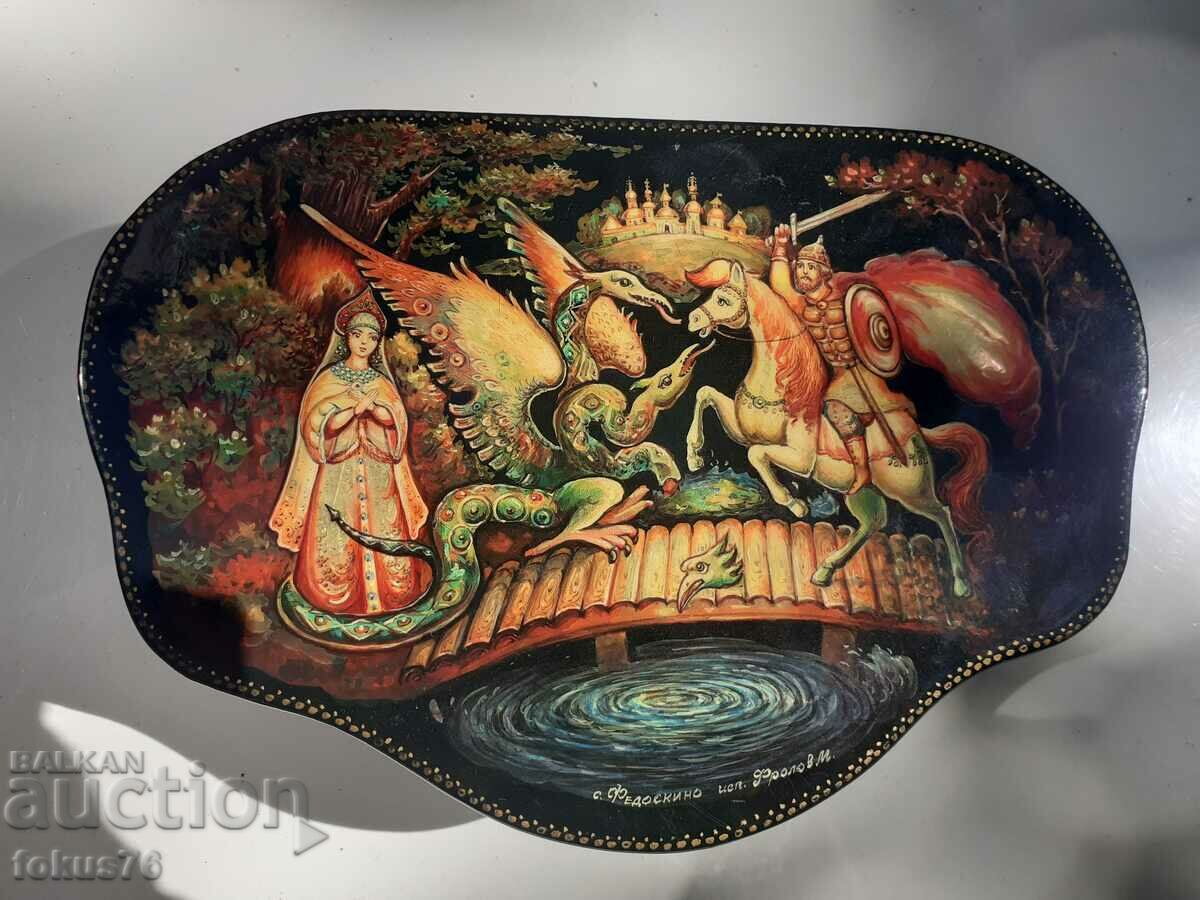 Unique Russian large lacquer box Fedoskino hero llama dragon with price 950.00 BGN | € 485.73 Unique Russian large lacquer box Fedoskino hero llama dragon with price 950.00 BGN | € 485.73