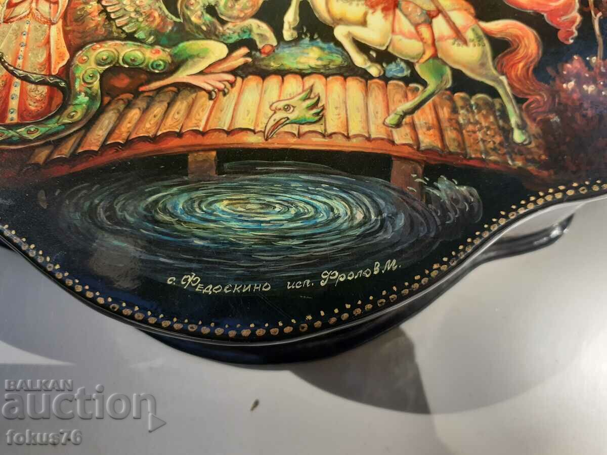 Delivery of Unique Russian large lacquer box Fedoskino hero llama dragon Delivery of Unique Russian large lacquer box Fedoskino hero llama dragon