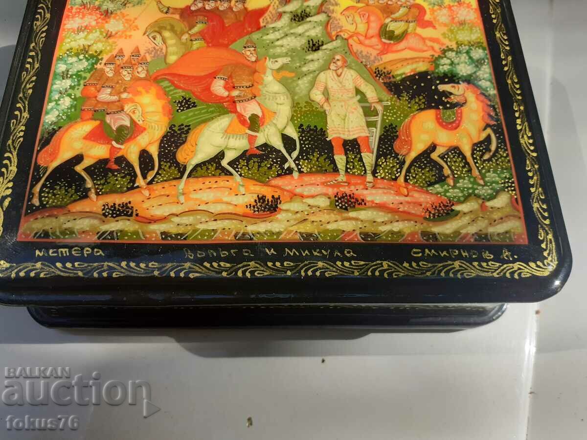 Unique Russian large lacquer box Fedoskino soldiers - 5 Unique Russian large lacquer box Fedoskino soldiers - 5