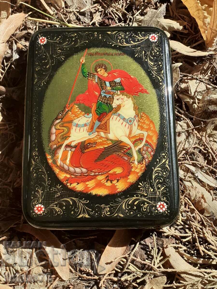 Unique Russian lacquer box - snuffbox Fedoskino stamp with price 580.00 BGN | € 296.55 Unique Russian lacquer box - snuffbox Fedoskino stamp with price 580.00 BGN | € 296.55