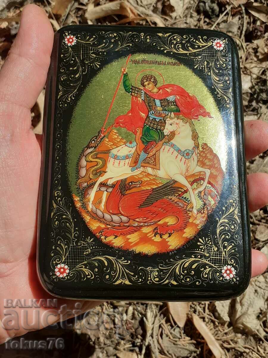 Delivery of Unique Russian lacquer box - snuffbox Fedoskino stamp Delivery of Unique Russian lacquer box - snuffbox Fedoskino stamp
