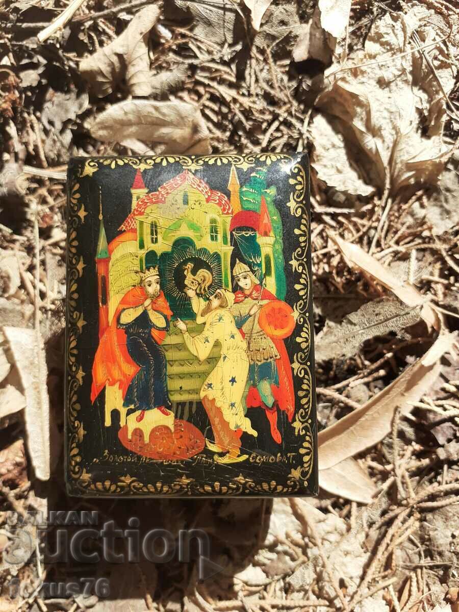 Unique Russian Small Lacquer Box Painted Fairy Tale Scene