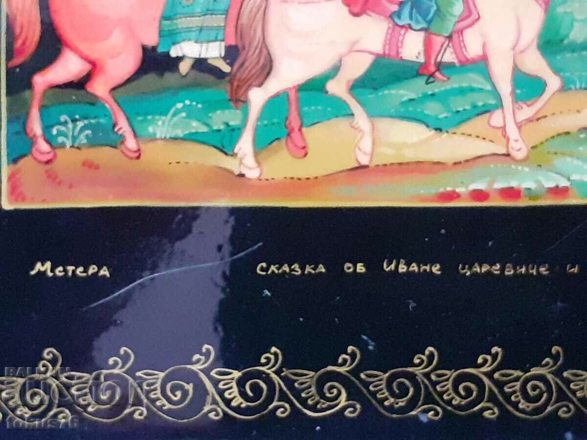 Auction Russian lacquer box painted scene from a fairy tale Auction Russian lacquer box painted scene from a fairy tale