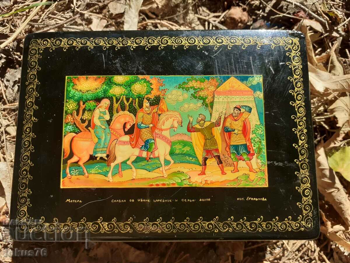 Russian lacquer box painted scene from a fairy tale