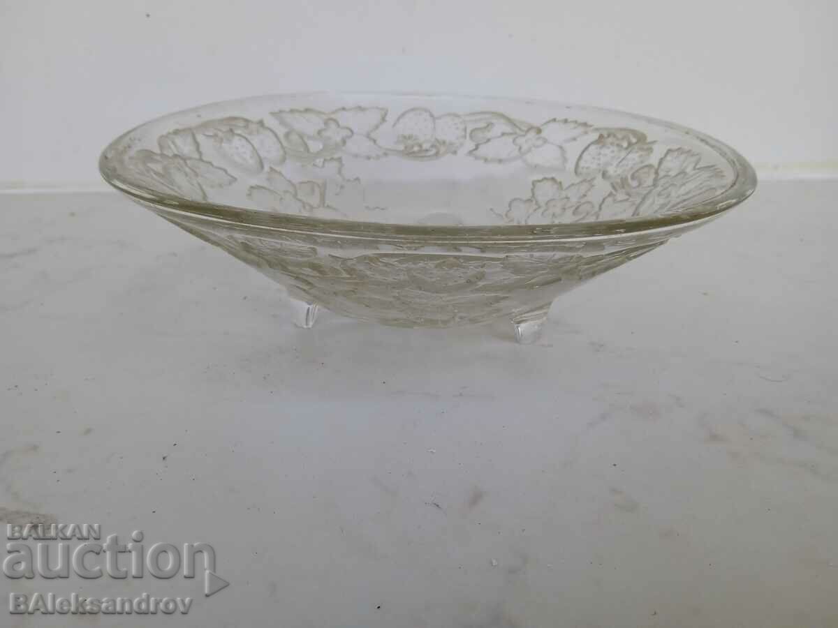 Old glass transparent fruit bowl with price 3.00 BGN | € 1.53 Old glass transparent fruit bowl with price 3.00 BGN | € 1.53