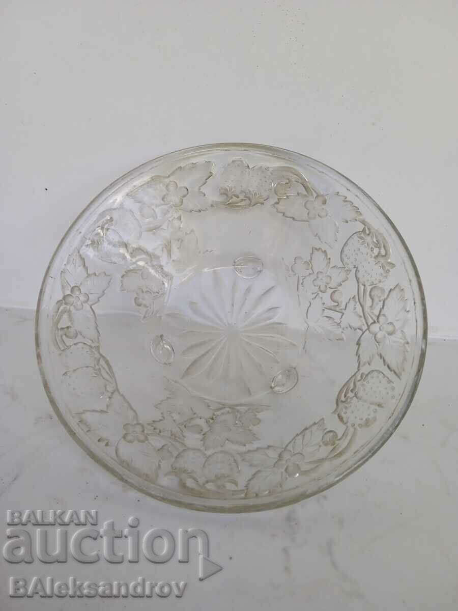 Auction Old glass transparent fruit bowl Auction Old glass transparent fruit bowl