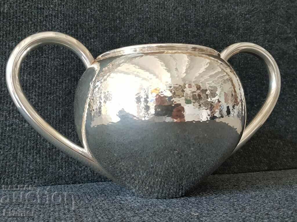 Auction Silver forged silver bowl cup tas spear on antique vessel Auction Silver forged silver bowl cup tas spear on antique vessel