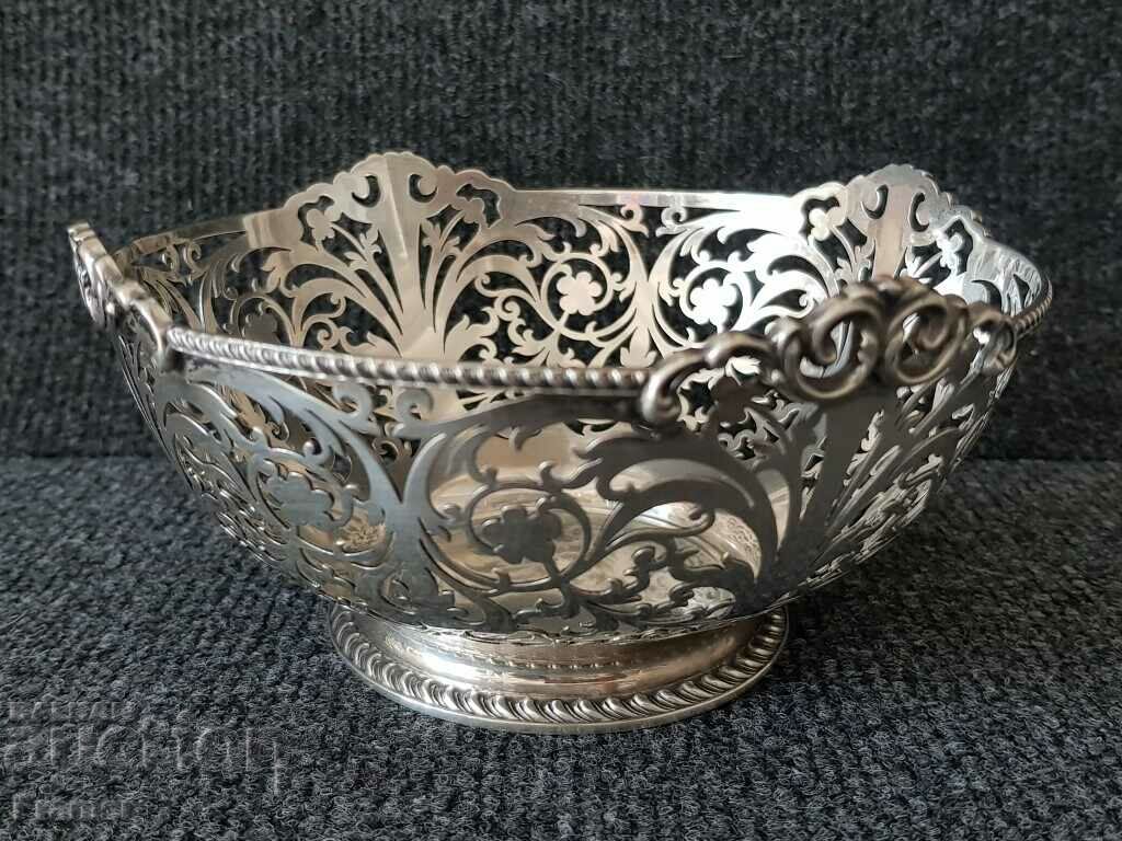 Сребърна ажурна сребро купа чаша тас Стара Англия1913 Шефилд