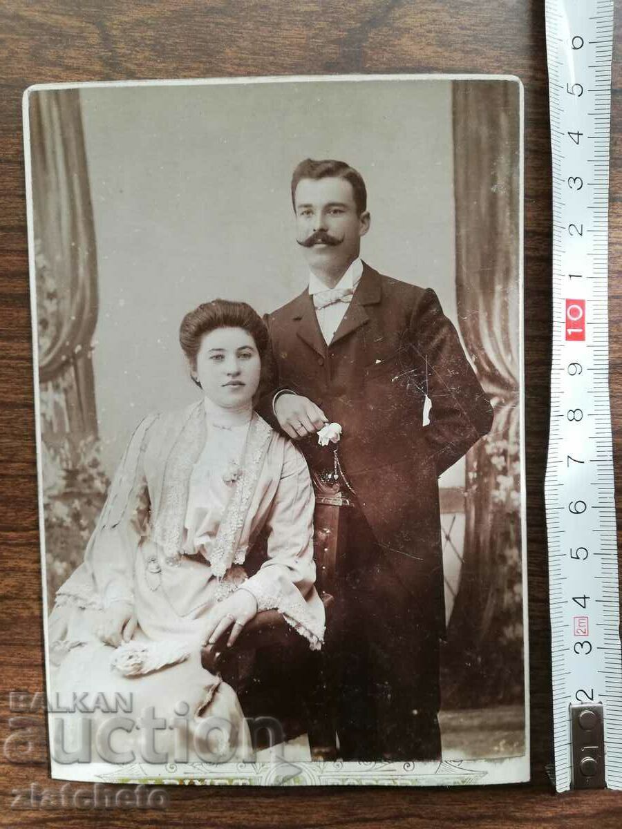 Old cardboard photo of Stefan Stefanov and Elena St. with price 50.00 BGN | € 25.56 Old cardboard photo of Stefan Stefanov and Elena St. with price 50.00 BGN | € 25.56