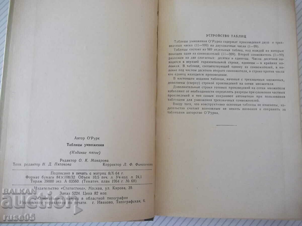 Book "Multiplication tables - O'Rourke" - 336 pages. with price 7.00 BGN | € 3.58