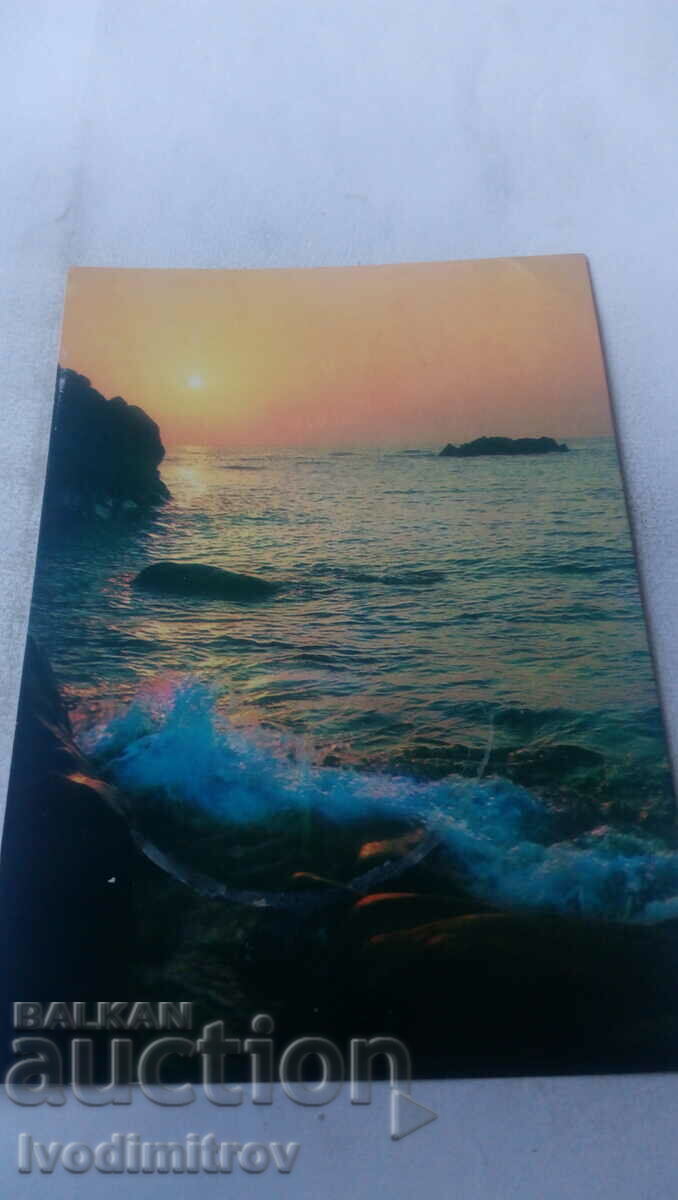 Пощенска картичка Аркутино Морският бряк Изгрев слънце 1980
