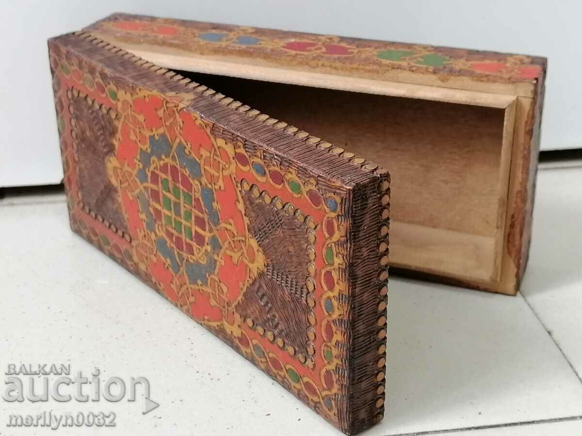 Old pyrographic box of wood, wooden, 40's - 5 Old pyrographic box of wood, wooden, 40's - 5