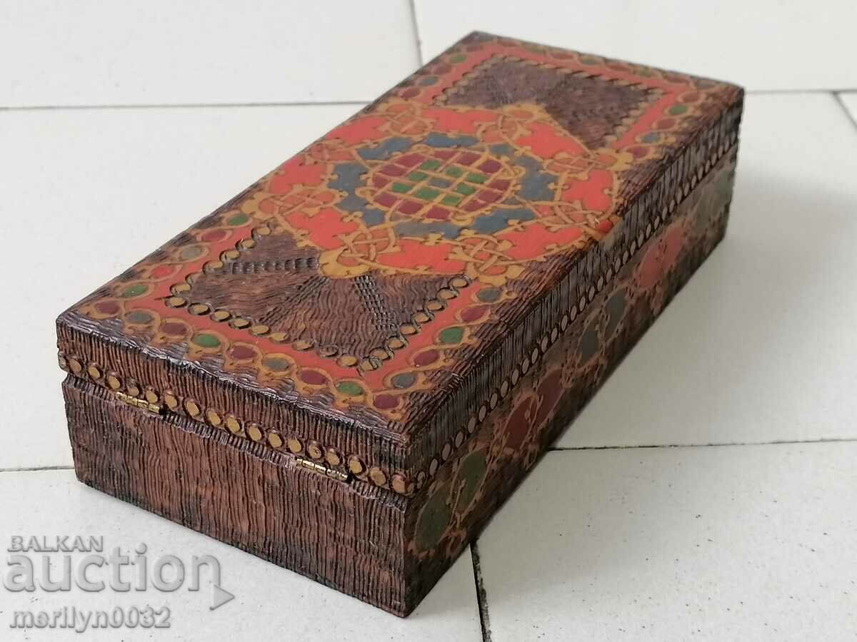 Old pyrographic box of wood, wooden, 40's - 6 Old pyrographic box of wood, wooden, 40's - 6