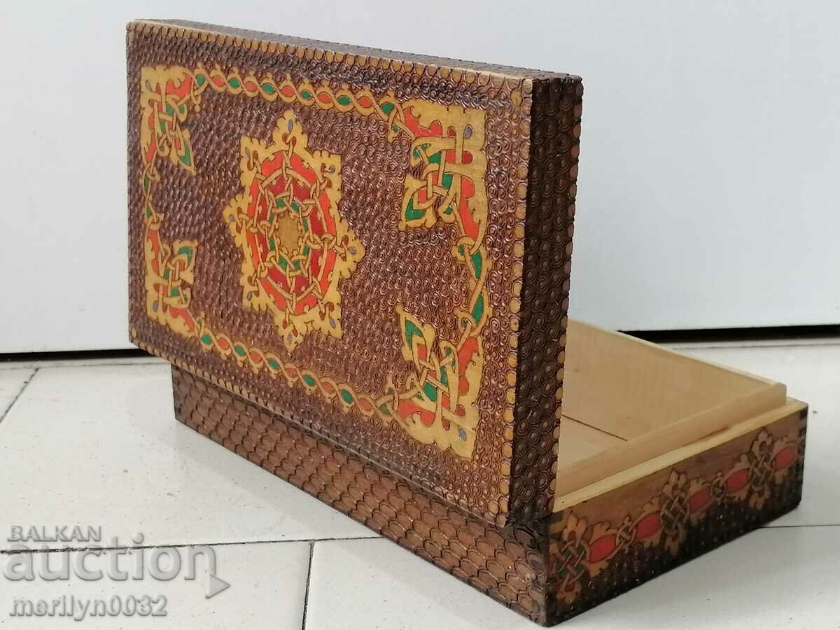 Old pyrographic box of wood, wooden, 40's with price 55.00 BGN | € 28.12 Old pyrographic box of wood, wooden, 40's with price 55.00 BGN | € 28.12