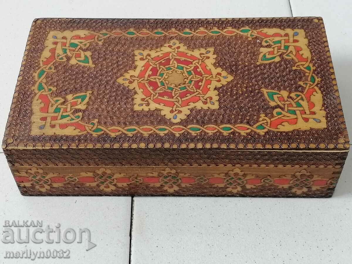 Old pyrographic box of wood, wooden, 40's