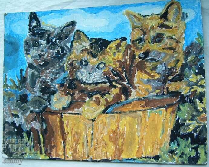 Watercolor drawing "Three kittens"