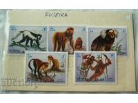 Чисти марки и блок - маймуни от Фуджейра,ОАЕ