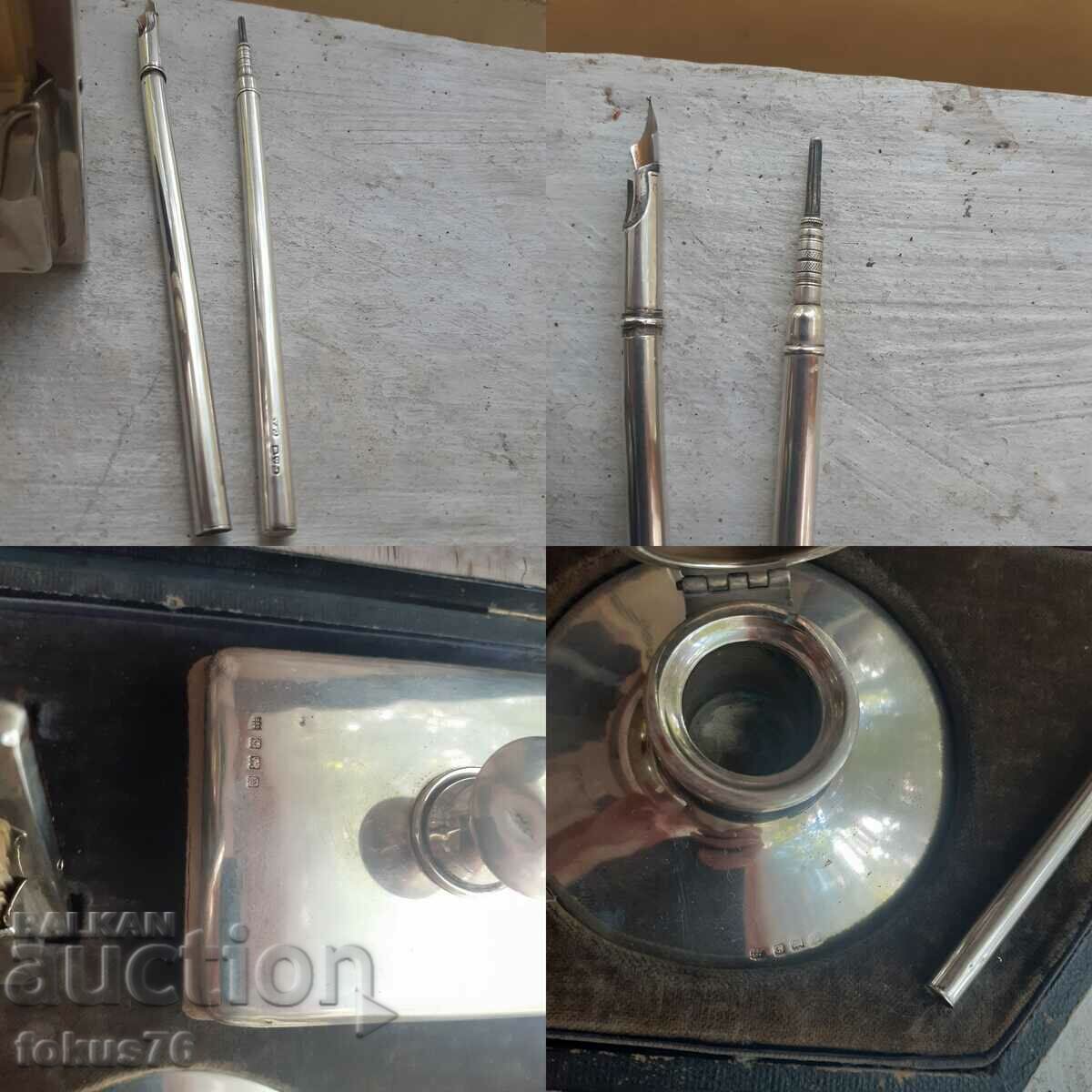 A unique English silver writing pen set - 7