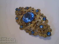 antique blue crystal brooch