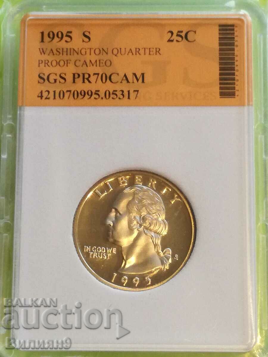 25 Cents 1995 "S" USA Proof Certified SGS - MS70